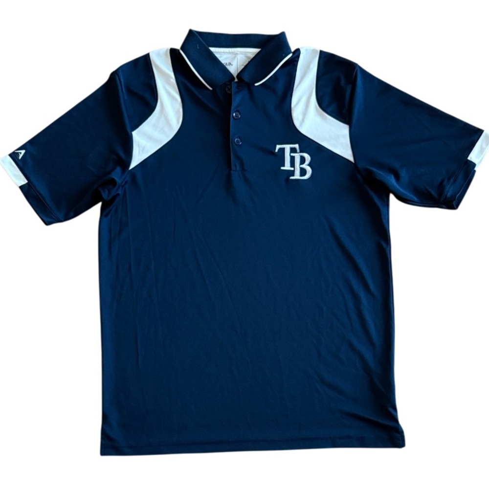 MEN’S ANTIGUA NAVY WHITE MLB TAMPA BAY RAYS POLO SIZE MED BASEBALL JERSEY